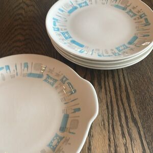 Vintage MCM Retro - Blue Heaven Atomic Dinner Plates & 1 Platter by Royal China